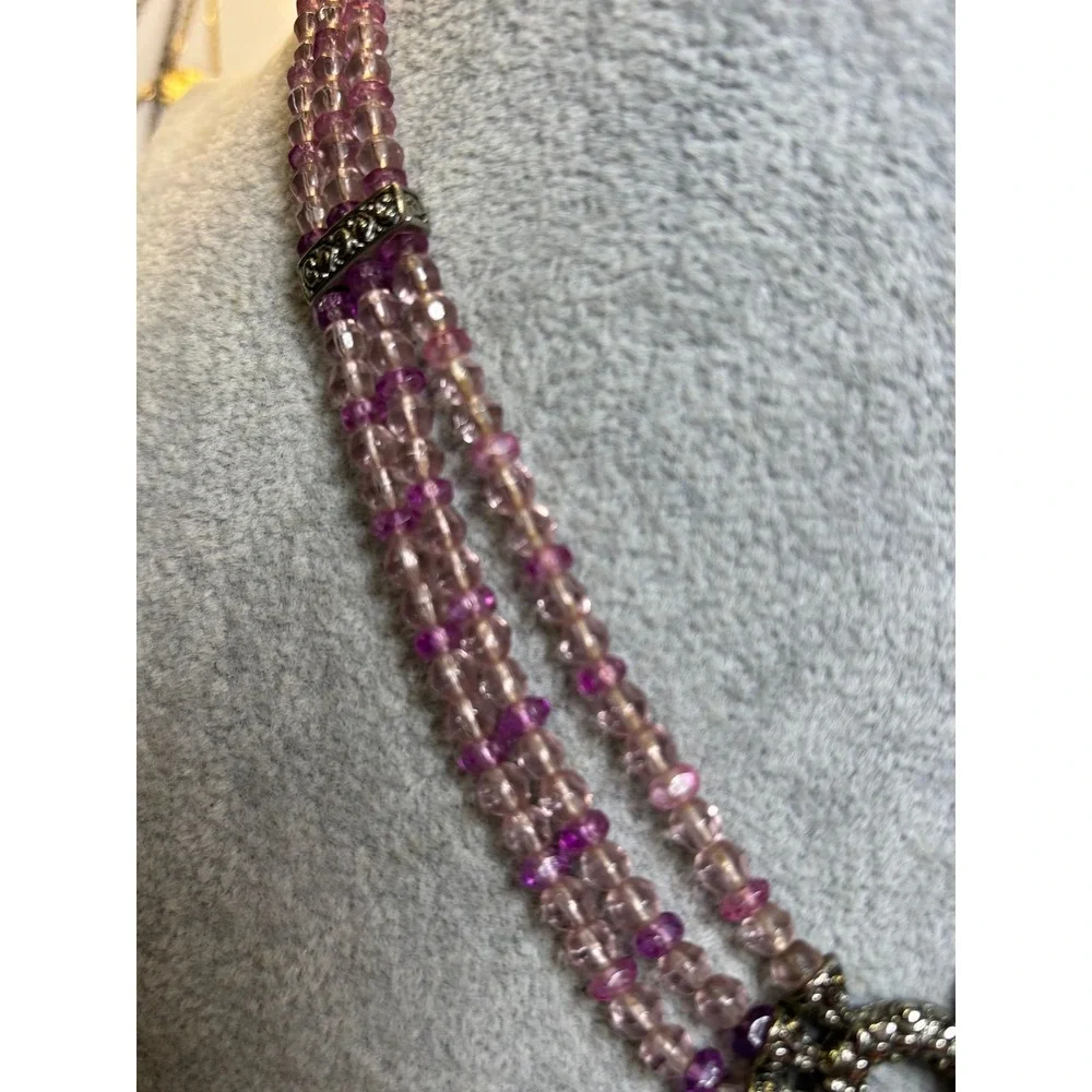 #7. Multi-strand Pink & Purple Beaded Necklacec